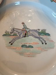 14 Beautiful Fine Antique Lowestoft Equestrian  Plates