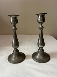 1930's Pewter Candlesticks, Marked L. H. Vaughan, Taunton, Mass,