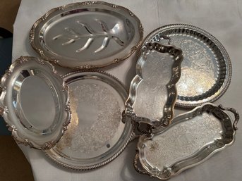 Shinny Silver-plate Hostess Tray 6 Piece Lot -dR24