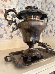 Large Exquisite Antique Samovar With Tray - Dr12