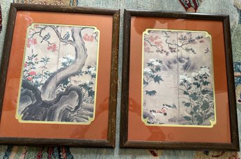 Pair Of Framed Genza Prints Of Flowers & Birds - 12