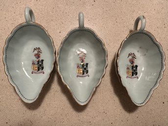 3 Antique Dishes With Family Crest Stating Prudens Sicut Serpens