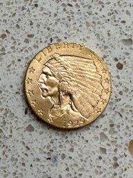 1929 Indian Gold Two And Half Dollar Coin - 2