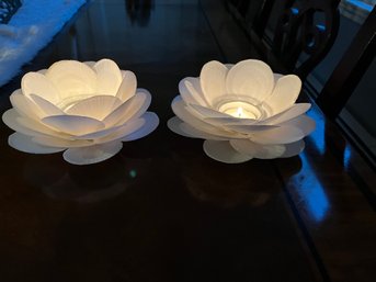 Two Capiz Lotus Illuminating Shell Candle Holders
