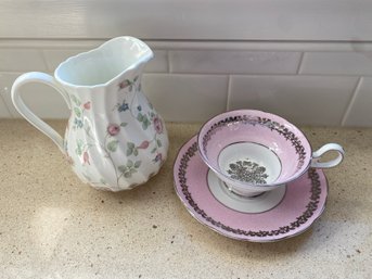 Wedgwood Rosehip Pitcher And Westbrook Tea Cup And Saucer
