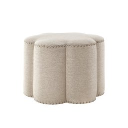 #10 Shabby Chic Lavigne Flower Shaped Ottoman - Linen, With Nailhead Trim Light Beige