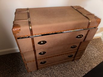 Faux Trunk With Leather And Wood Details - 3 Drawer Chest - B15