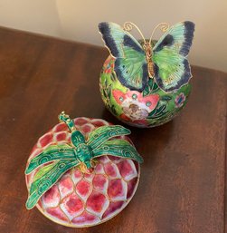 Cloisonne Butterfly Paperweight And Dragonfly Trinket Box - 3