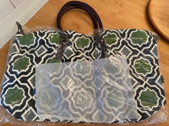 New In Plastic Stylish Lulu Dharma Cotton Canvas Geometric Olive Black Tote Bag