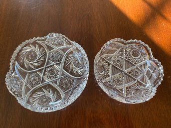 2 Cut Glass Low Bowls With Sawtooth Edges