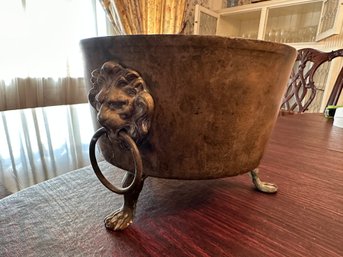 Antique Copper 3 Legged Pot With Lion Head Handles - DR23
