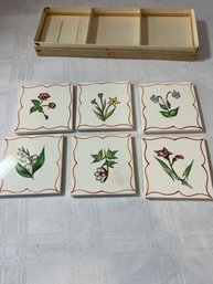 Set Of Vintage  6 Hand Painted Tiles By S Christian Denmark