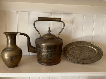Decorative Copper Tea Pot With Etched Brass Plates - LV17