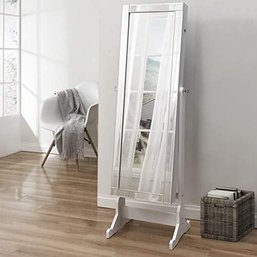 #72 Radiant White Jewelry Cheval Armoire - Full Length Mirror Make Up Storage Organizer Inspired Home