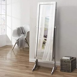 #7 Radiant Silver Jewelry Cheval Armoire - Full Length Mirror Make Up Storage Organizer Inspired Home