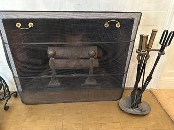 Fireplace Screen, Andirons, Fireplace Tool Set, Grate And Logs - DR 20