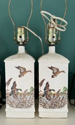 Pair Of Matching Cream Pheasant Lamps - 8