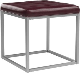 #144 Newton Purple Cube Ottoman - PU Leather Button Tufted Metal Frame Inspired Home