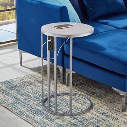 #54 Loft Lyfe LET212-09GR-UE Zavier End Table - 2 USB Charging Ports 2 Outlets Power Grey/Chrome