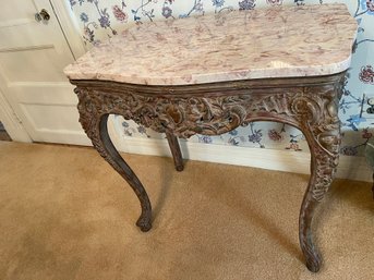 Wooden French Craved Figural Marble Top Table - DR3