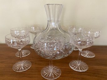 7 Crystal Cordial Glasses And Heavy Glass Decanter - 36