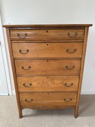 Antique Tall Oak 5 Drawer Chest With Dovetailing And Serpentine Front- 3rd1