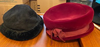 Black Shearling & Red Velour Hats - 79