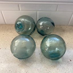 4 Blue Handblown Glass Balls