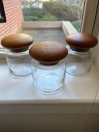 Mid Century Modern Teak Top & Glass Small Size Canister Set Of 3 - 9