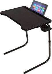 #55 Table-Mate Ultra Folding TV Tray Table And Cup Holder, Adjustable To 6 Heights With Device Holder Black