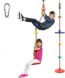 #91 LAEGENDARY Tree Swing For Kids - Double Disk Outdoor Climbing Rope W/Platforms, Carabiner 4 Ft Tree Strap