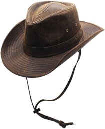 #160 Weathered Outback Outdoorsmen Shapeable Outback Hiking Western Hat With Chin Cord, Silver Canyon, Brown