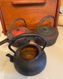3 Collectors Primitive Tea Pots - Some Signed