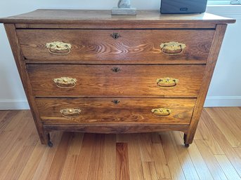 Antique Oak 3 Drawer Chest With Brass Handles - MB10