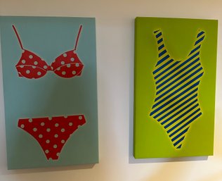 Pair Of Two Canvas Colorful Bathing Suits Prints - B16