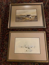 Two Large Coordinating Framed Prints - The Winter Bird Print Is Signed By Jean Halverson - 66