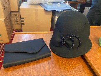 Cynthia Rowley Black Felt Hat With Epitome Black Satin Evening Clutch - 71