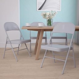 #70 Flash Furniture 4 Pack HERCULES Series Double Braced Gray Metal Folding Chair