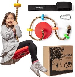 #59 LAEGENDARY Tree Swing For Kids-Single Disk Outdoor Climbing Rope WPlatforms, Carabiner & 4 Ft Tree Strap