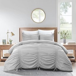 #66 Abril Ruched 3pcs King/California King Comforter Set, 100 Polyester Filling, Grey