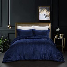 #96 Grace Living Moriah 3pc King/California King Comforter Set, Crinkle Velvet Navy