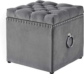 #89 Inspired Home Ella Grey Velvet Storage Ottoman