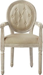 #152 Rustic Manor Fournier Dining Armchair, Linen, W/Antique Brushed Wood Finish, Beige