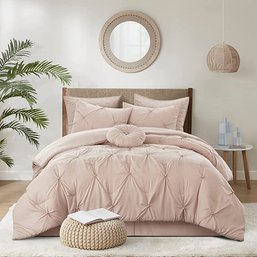 #29 Grace Living Kiana 7pc Full/Queen Comforter Set, Diamond Pintuck,100 Polyester Filling, Blush