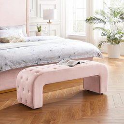 #111 BLACK (shown In Blush) Inspired Home Cecily Bench, Velvet, Button Tufted, Upholstered & Curved Silhouette