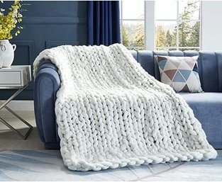 #101 Cozy Tyme T178-20CWC-UE 40 X 60 In. Beliz Chunky Knit Throw Blanket, Cream White