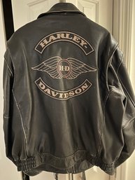 Authentic Mens Harley Davidson Leather Jacket With 5 Patches Size 2XL With Removable Liner - B33