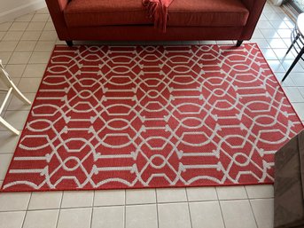 Brick Red And Creme Indoor And Outdoor Rug With Geometric Design - B21