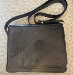 Fine Italian Black Leather Handbag With Long Strap And Gold Buckle For Adjusting Length