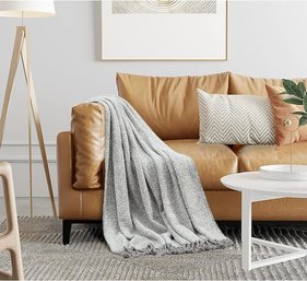 #117 COZY TYME Faux Mohair Throw Soft Blanket For Sofa Bed Or Couch, 50 X 60 BEIGE